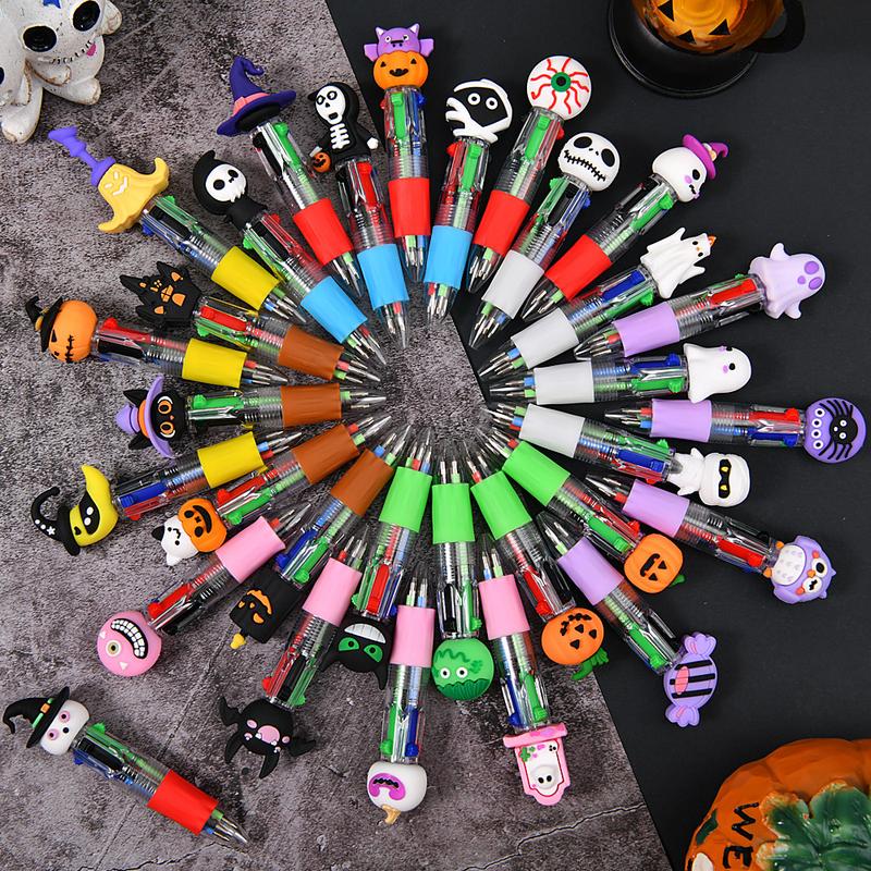 20pcs Christmas & Halloween Cartoon Pen Set, Cute Design Multi-Color Ballpoint Pens, Kids Portable Stationery Gift, New Style