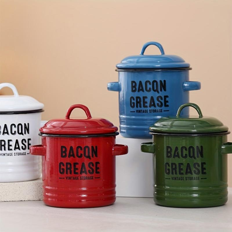 Bacon Grease Container with Strainer & Food-Grade Silicone Spatula& Silicone brush.Keeper, Kitchen Oil Dispenser with strainer & Lid, Olive Oil Dispenser, Bacon Grease Container,Large Enamel Rustic Farmhouse Fat Container. Kitchen Gadgets Clearance
