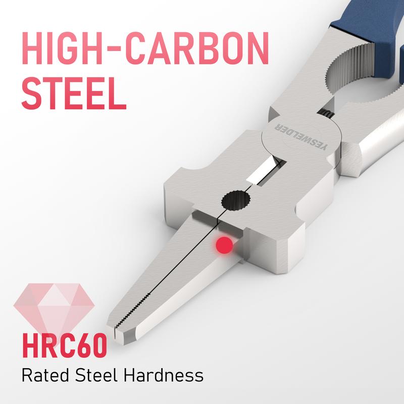 YESWELDER Professional 8" MIG Welding Pliers | Anti-Rust Carbon Steel Long Nose MIG Wire Cutting Pliers with Anti-Slip Handle