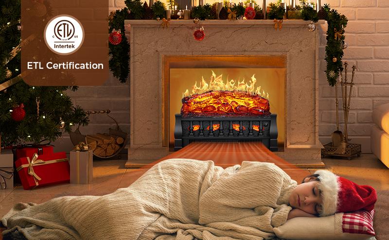 Electric Fireplace Insert Log Heater 21",750W/1500W Adjustable 5 Flame Brightness&Speed, Fireplace Insert with Realistic Ember Bed&Traditional Brown Log,Overheat Protection&Remote Control
