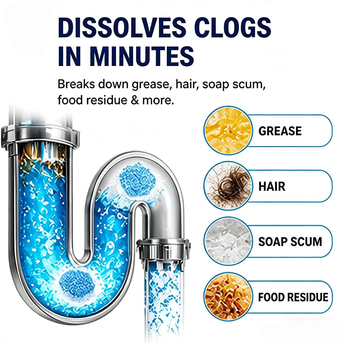 Extra strong drain cleaning tablets. Quickly unclog pipes, sinks, bathrooms, and kitchens. Powerful enzyme formula kills 99% of bacteria. Eliminate odors. 24-pack