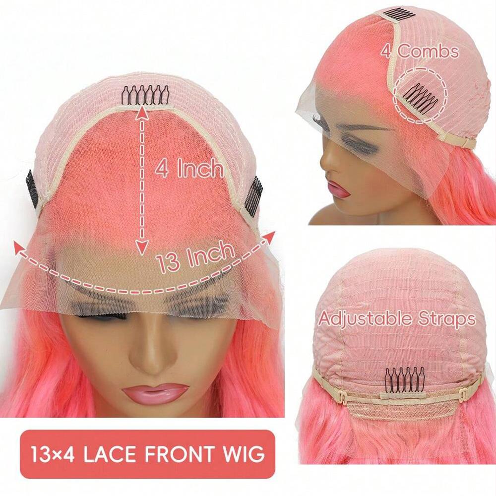 Ombre Lace Front Wig Human Hair Skunk Stripe Human Hair Wigs 13x6 Hd Lace Frontal Body Wave Highlight Pink Human Hair Wig Pink and Black Colored Wigs Human Hair 180%