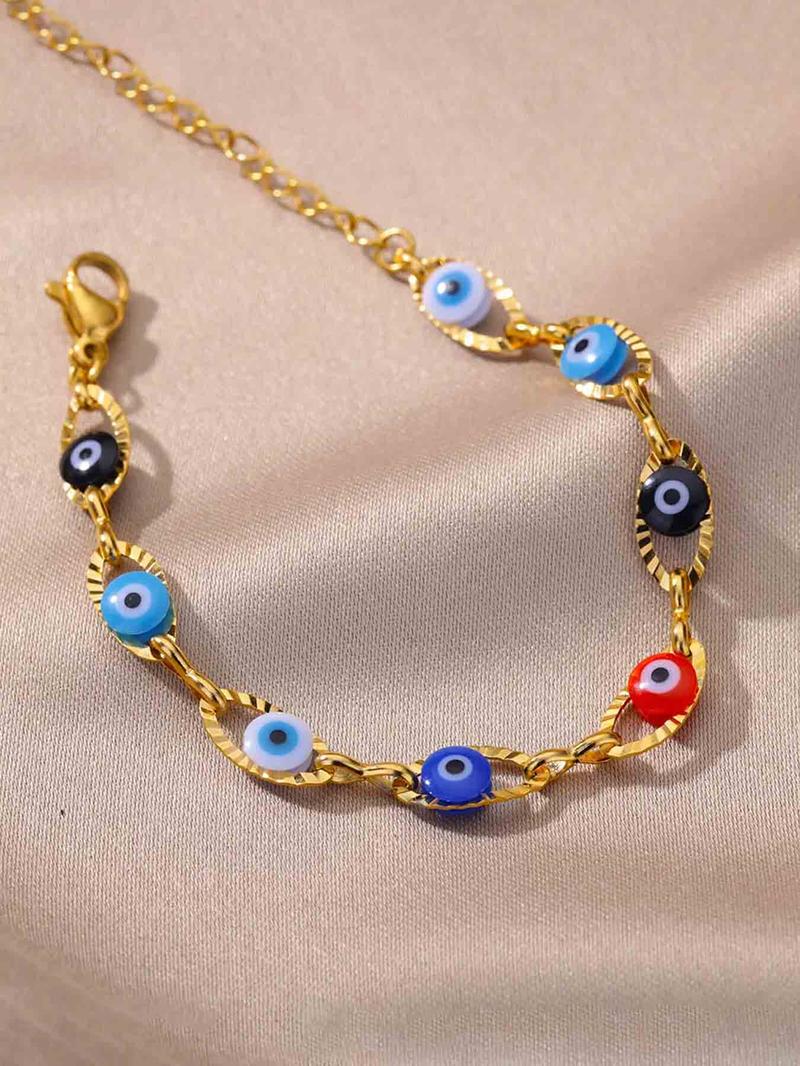 Fashionable Multicolor Devil Eye Stainless Steel Bracelet, Simple Design Creative Women's Daily Wear Party Accessory