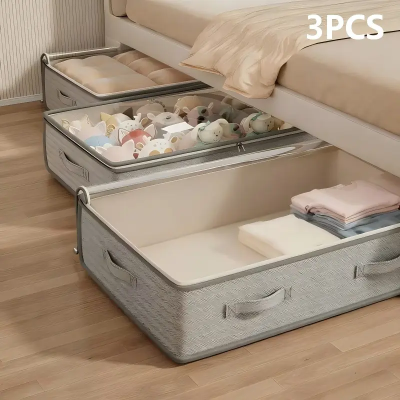 3-Piece Foldable Under-Bed Storage Organizer, Multi-Functional Closet Box for Blankets, Dresses, Pillows, Clothes, Space-Saving Design