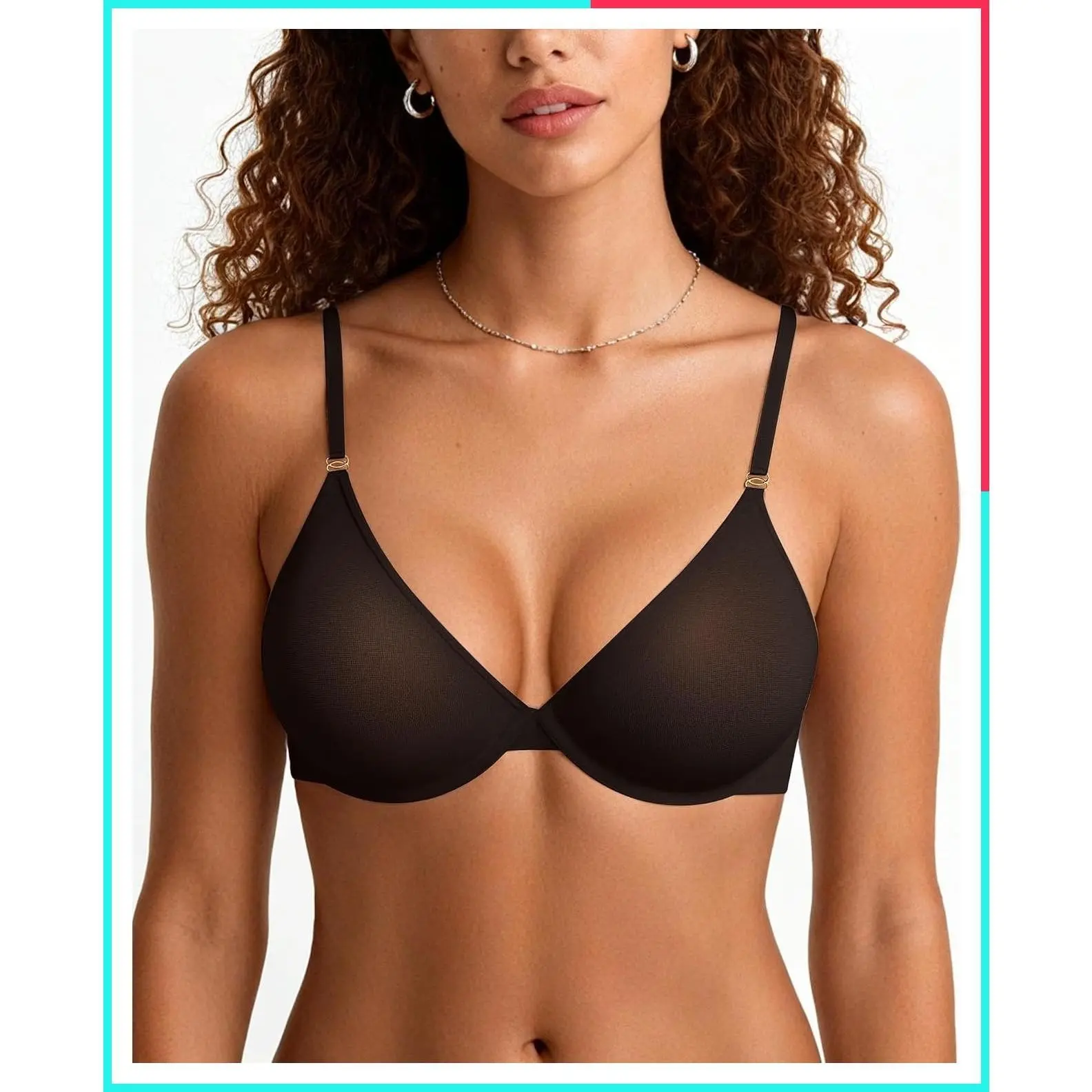 Women's Unlined Underwire Sheer Mesh Plunge Bralette Push Up Balconette Triangle Minimizer Seamless T-Shirt Bra