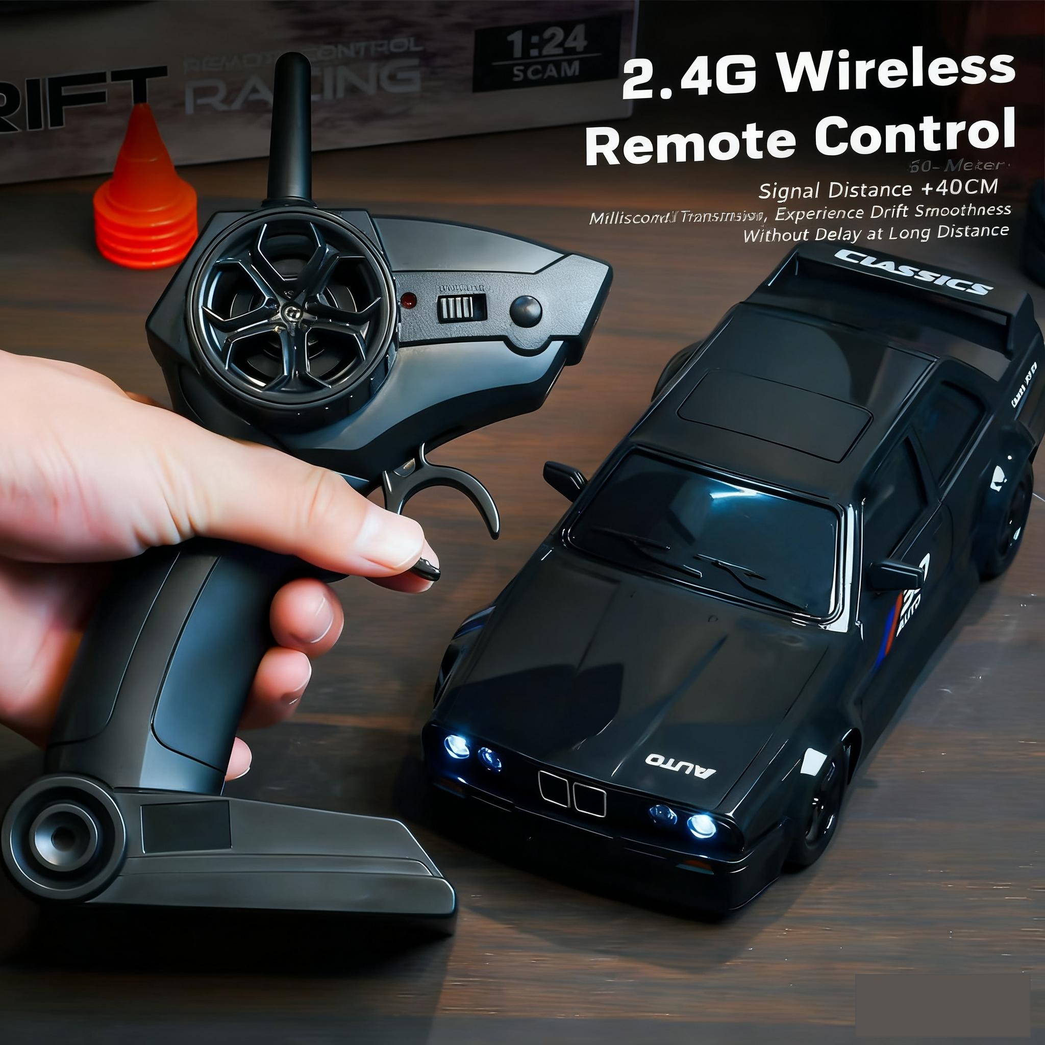 1:24 Remote Control Drift Car with 2.4GHz 4WD, Amazing Lights and Tires, Includes Road Obstacle Tools, Perfect Birthday Gift, Remote Controlled Car