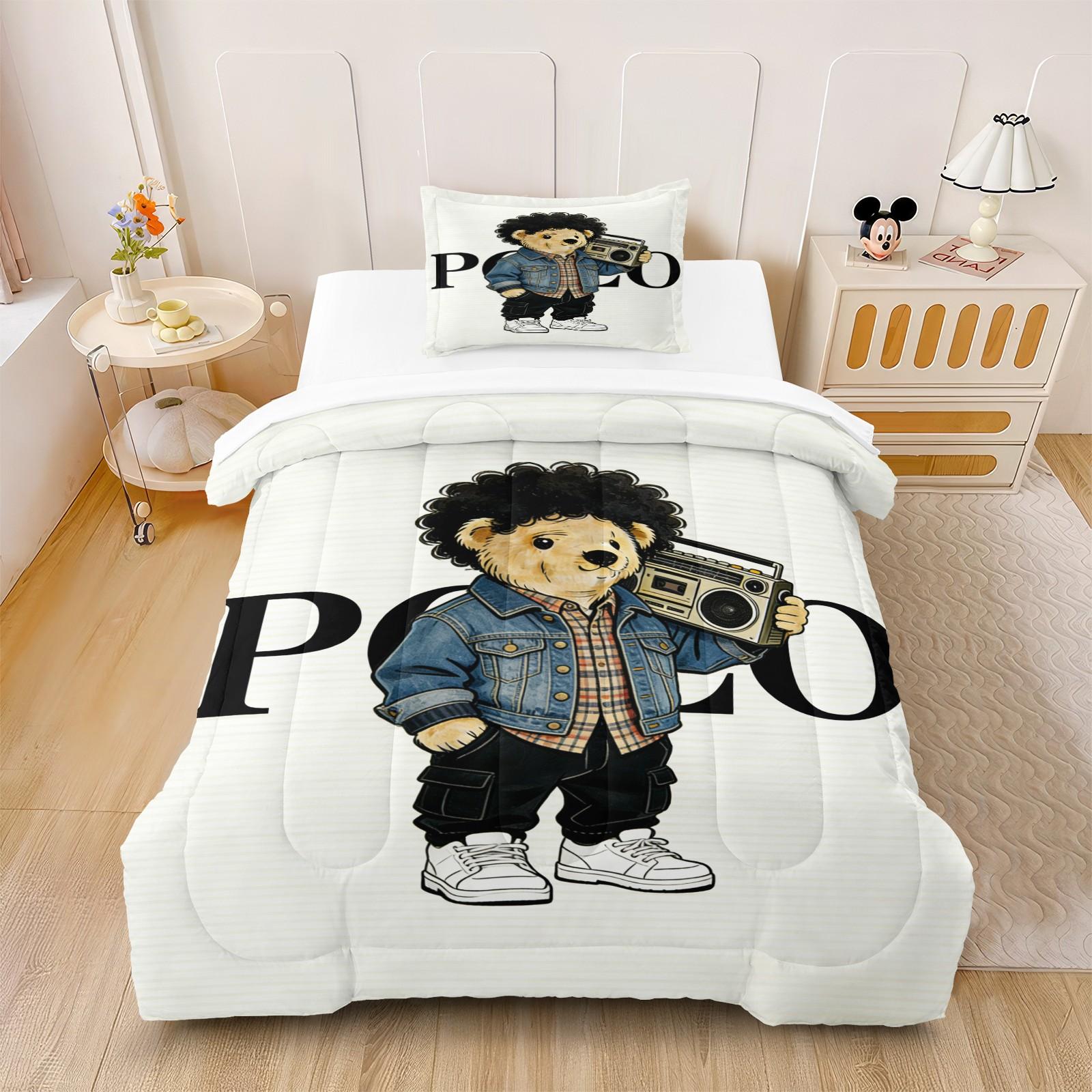 Bamboo Print Pattern Bedding Set, Includes 1 Quilt and 1 or 2 Pillowcases Without Pillow Inserts, Soft Bedroom Decor for Kids or Adults, Perfect Gift