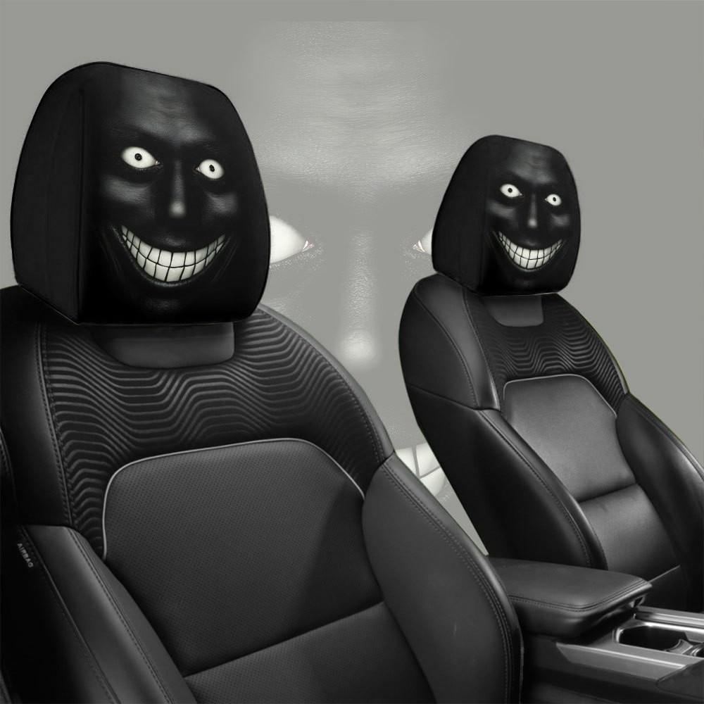 2pcs Dark Style Evil Smiley Car Headrest Covers, Universal Fit, Washable & Durable, Easy Install for Long-Distance Travel 2pcs Dark Style Evil Smiley Car Headrest Covers, Universal Fit, Washable & Durable, Easy Install for Long-Distance Travel