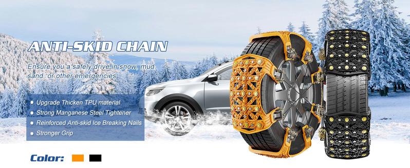 MOONCOOL Upgraded TPU Snow Chains 8 Pack, Tire Chains for Cars/SUVs/Pickup Trucks, Security Chains, for Tire Width 165-275mm, Easy Installation & Durability