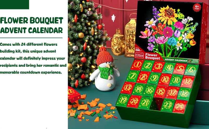 Advent Calendar 2025, 24 Days STEM Surprise puzzle blocks 12-in-1 Christmas Gift Box