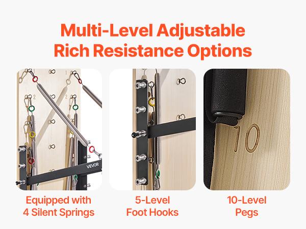 VEVOR Wall Mounted Pilates Reformer Machine, Maple Wood Pilates Springboard, Exercise Equipment with Resistance Springs, Yoga Fitness Trainer, Suitable for Flexibility Balance, Home Gym Studio Workout