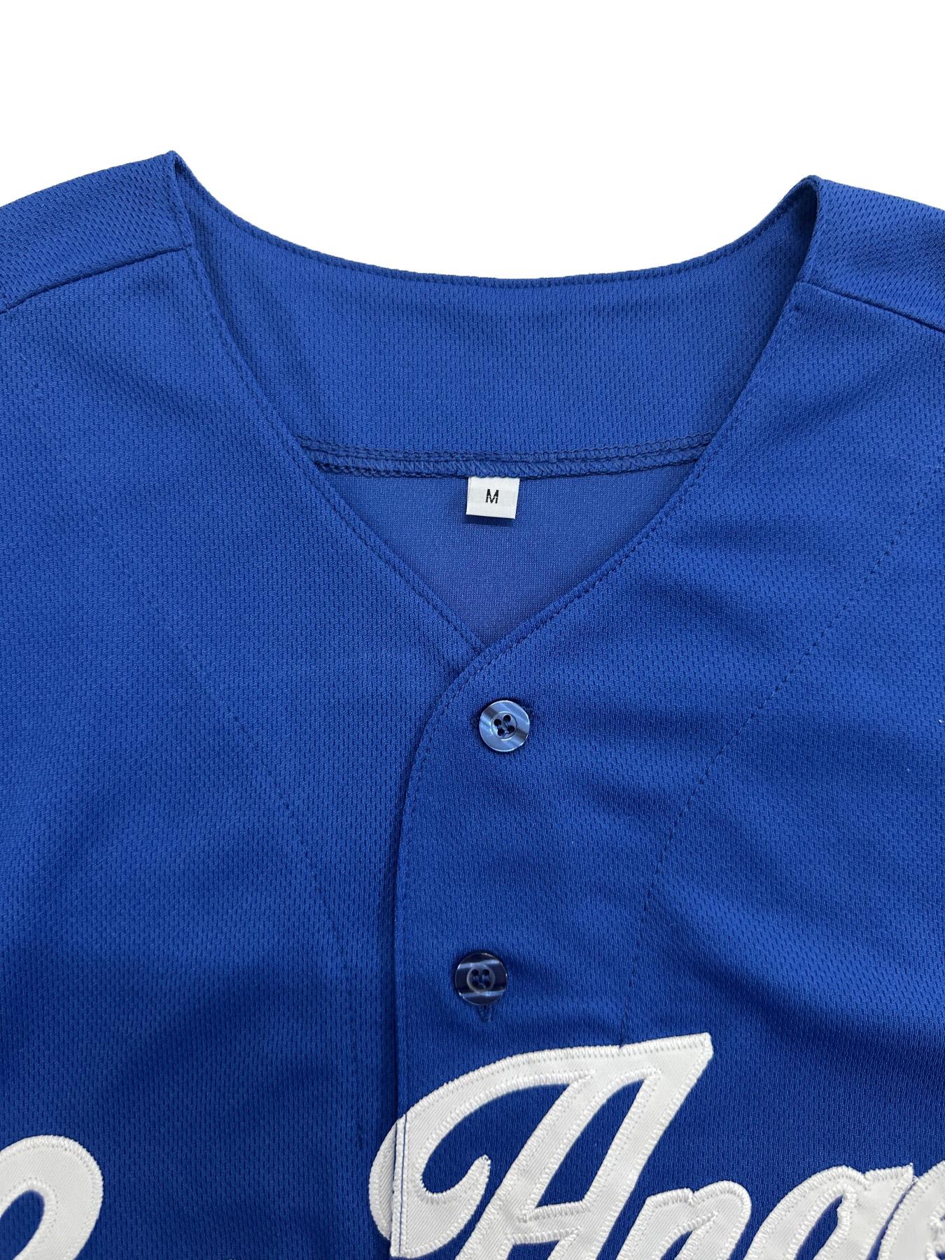 Men's #50 "Los Angeles" Embroidery Baseball Jersey, Loose V-Neck Short Sleeve Button-Up Sportwear Suitable For Street Hip-Hop, Baseball, Golf Training, Sports Top, Streetwear, Sportswear Top