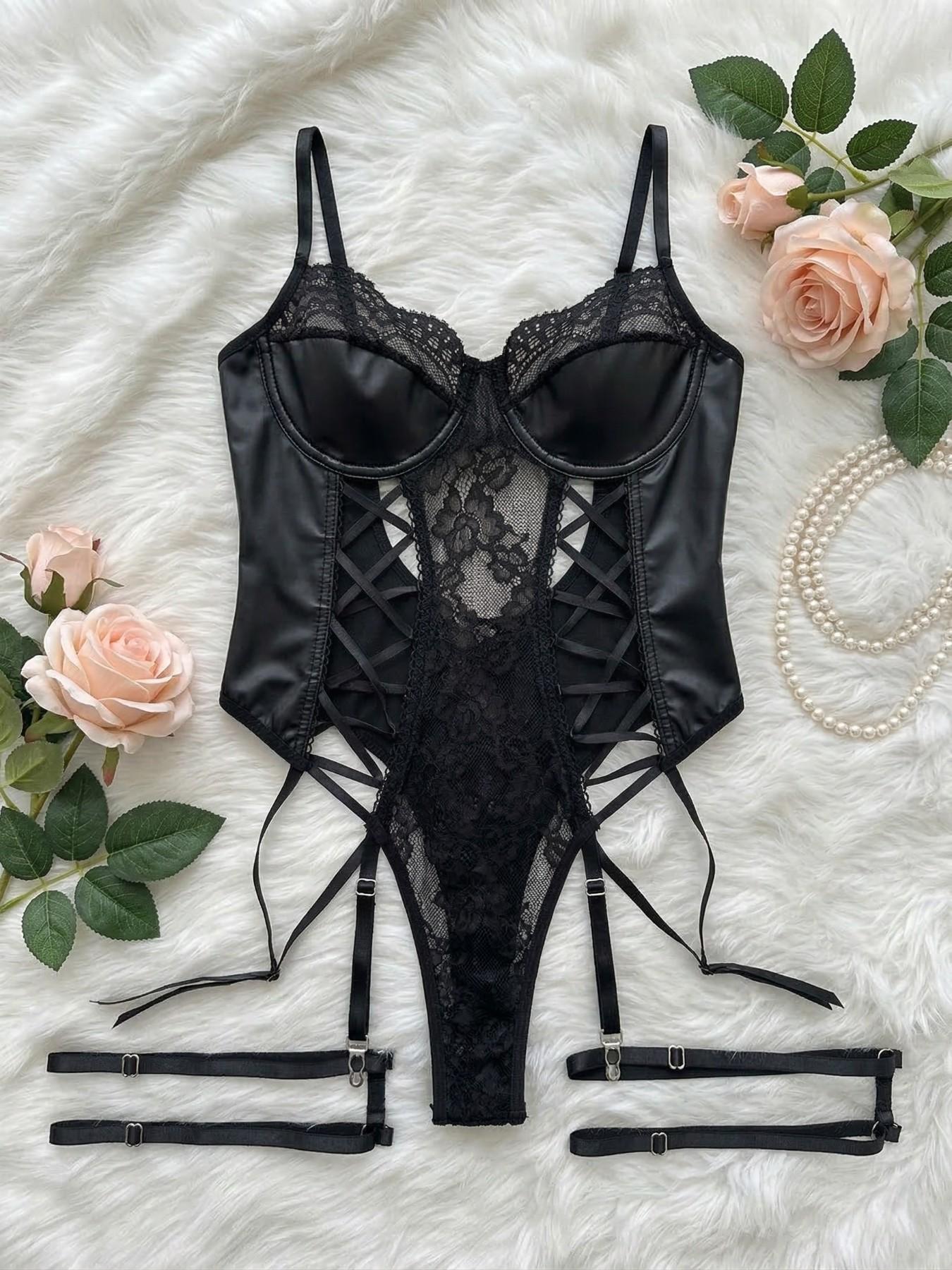 Women's PU Fishnet Jumpsuit with Side Buckles, Stylish All-Over Mesh Design, Perfect for Casual Wear & Trendy