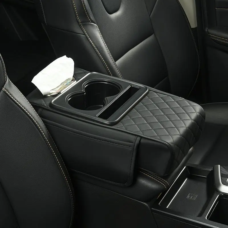 Car armrest storage bag, multi-functional 4-in-1 mat, suitable for car armrests, car storage bags, car center console organizers, and includes cup holders and phone holders, ideal for long-distance driving trips.