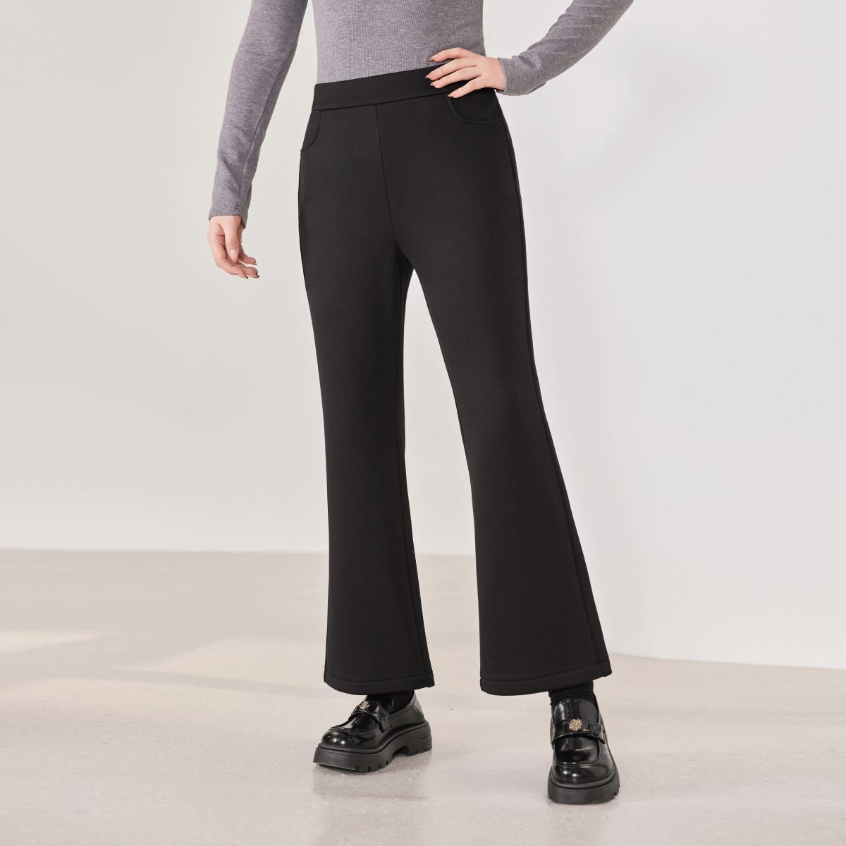 3PCS Plus size Cozy Women's Fleece-Lined Flare Pants - Soft, Warm High Waist Skinny Thermal Flares with Pockets for Winter Daily Activities