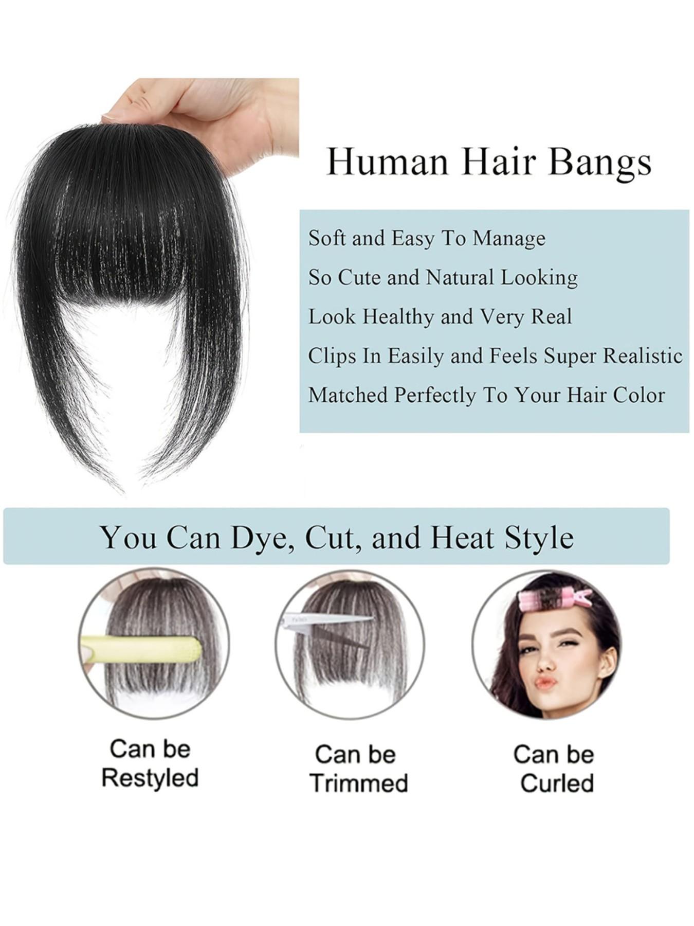 French Bang Clip-In Hair Extension, Curtain Bangs with Mirror Legs, Thick Bangs for Daily Wear, Real Human Hair