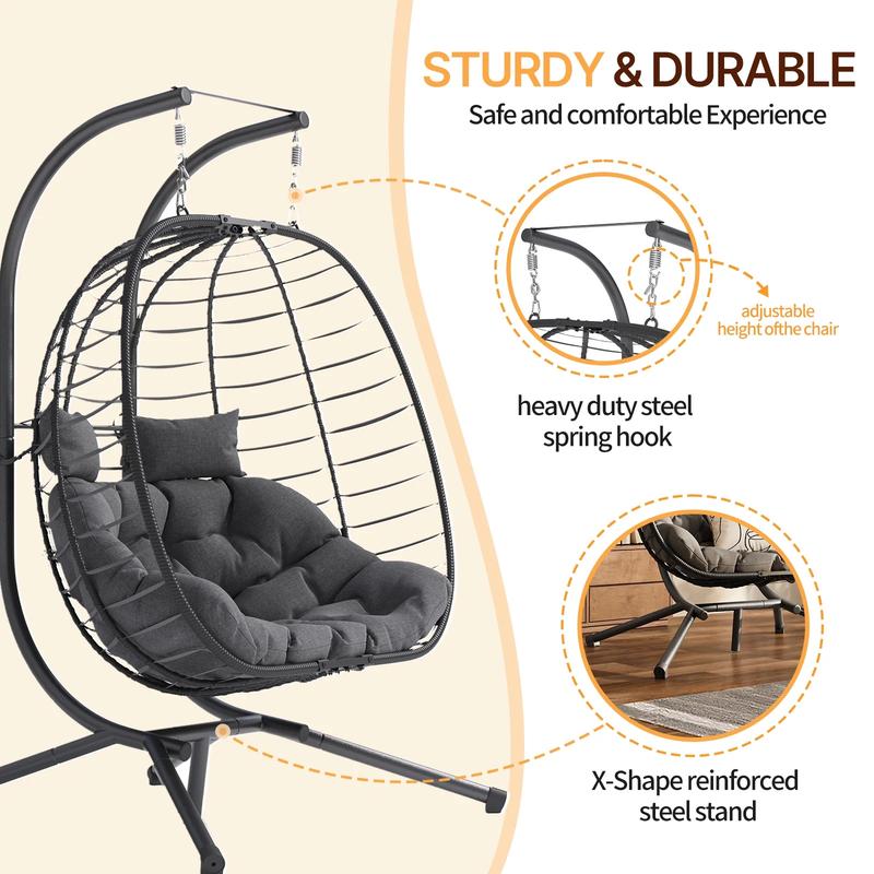 UDPATIO Outdoor Double Wicker Swing Egg Chair 2 Person Foldable Hanging Egg Chair with Stand, Porch Swing Loveseat for Patio, Balcony, Porch, Indoor&Outdoor UDPATIO Outdoor Double Wicker Swing Egg Chair 2 Person Foldable Hanging Egg Chair with Stand, Porch Swing Loveseat for Patio, Balcony, Porch, Indoor&Outdoor