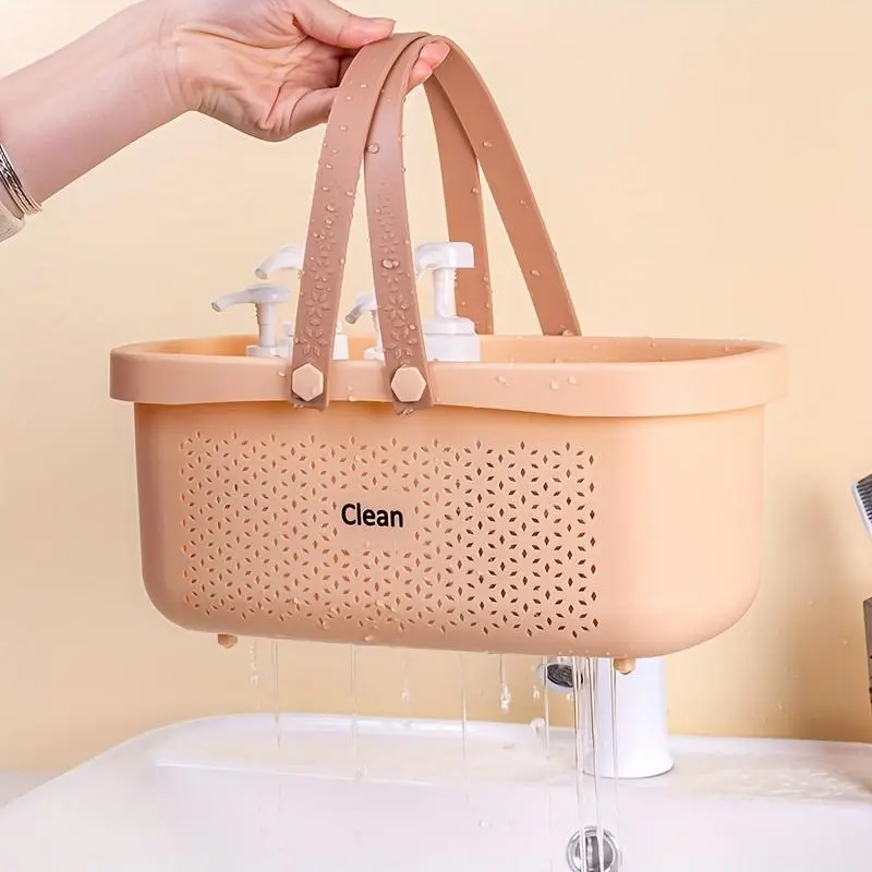 1pc Plastic Portable Bath Basket, Shower Supplies Storage And Organizer Basket with Handle, Storage Basket for College Dorm Bathroom Garden Cleaning Supplies Organizer, Home Organization And Storage Supplies, Shelf Baskets