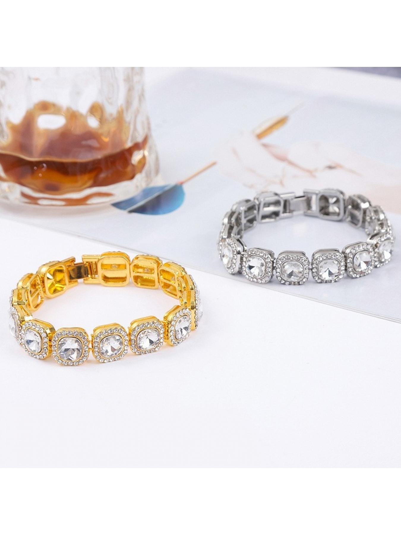 Trendy and Unique 12mm Square Versatile Fashion Cuban Necklace Hip-Hop Square Rhinestone Gemstone Necklace Unisex Jewelry