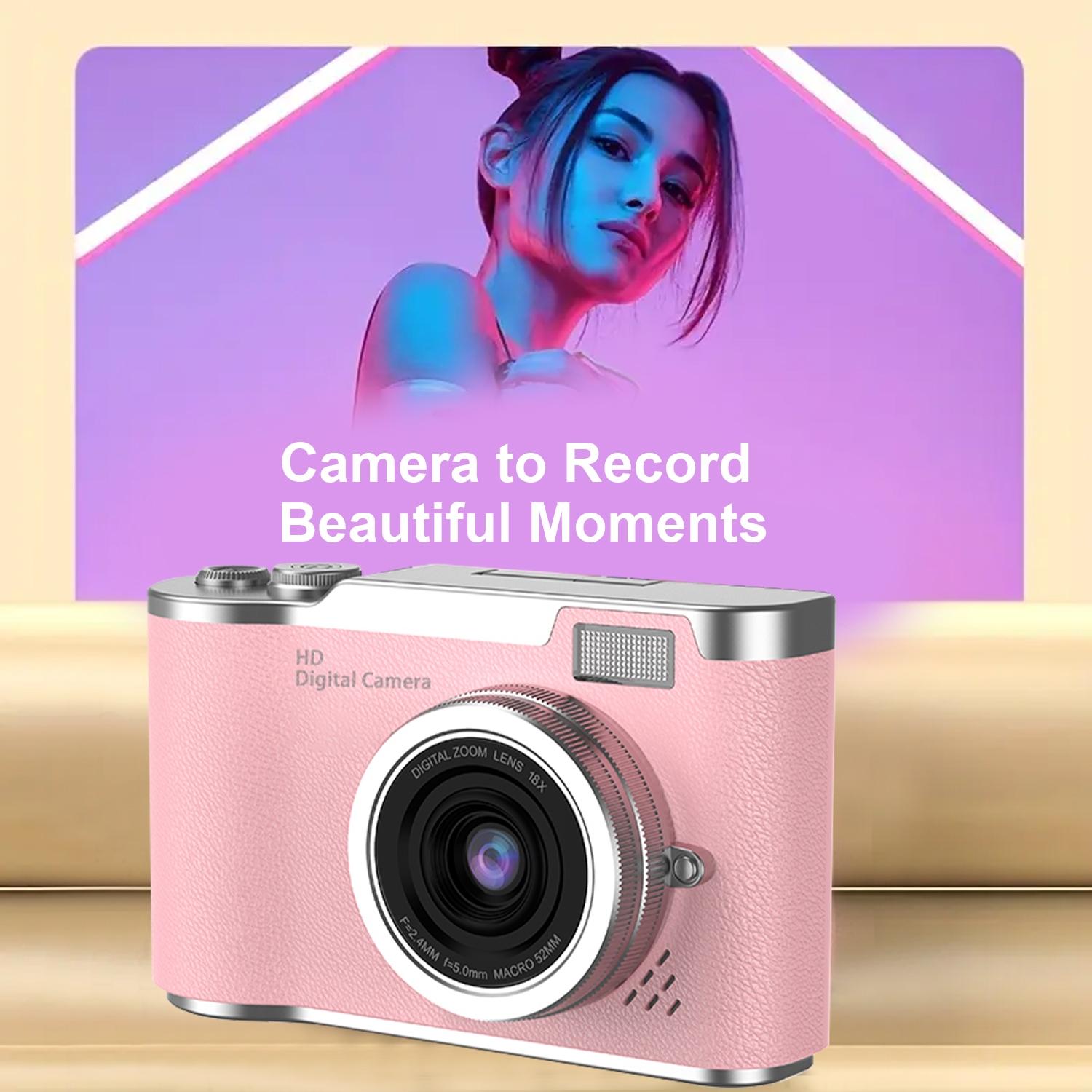 Portable Digital Cam, Student Camera, Compact Pocket Camera, 180° Degree Flip Screen Camera For Women, Entry-Level 1080P Pink Camera With 32GB Memory Card, Video Vlog, Photography, Birthday, Christmas New Year Gift