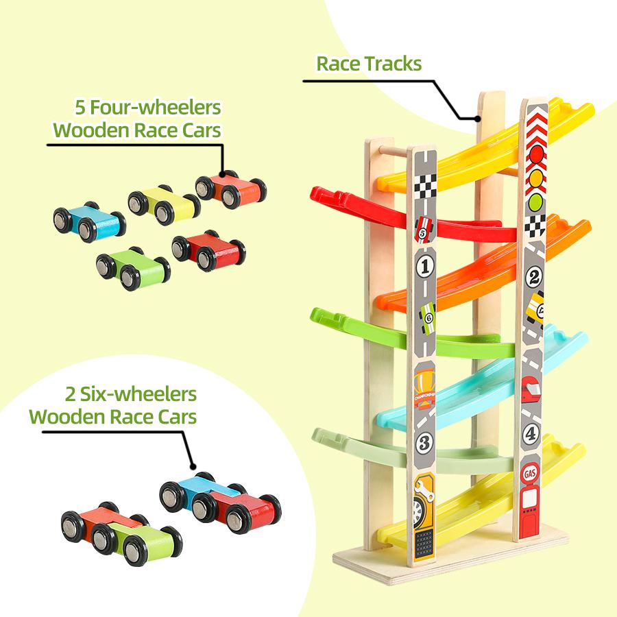 EDUTREE Toddler Toys Wooden Car Ramp Racer Toy Vehicle Set with 7 Tracks Mini Cars Race Tracks Montessori Inspired Gift for Boys Girls Play Playset Tricycle EDUTREE Toddler Toys Wooden Car Ramp Racer Toy Vehicle Set with 7 Tracks Mini Cars Race Tracks Montessori Inspired Gift for Boys Girls Play Playset Tricycle