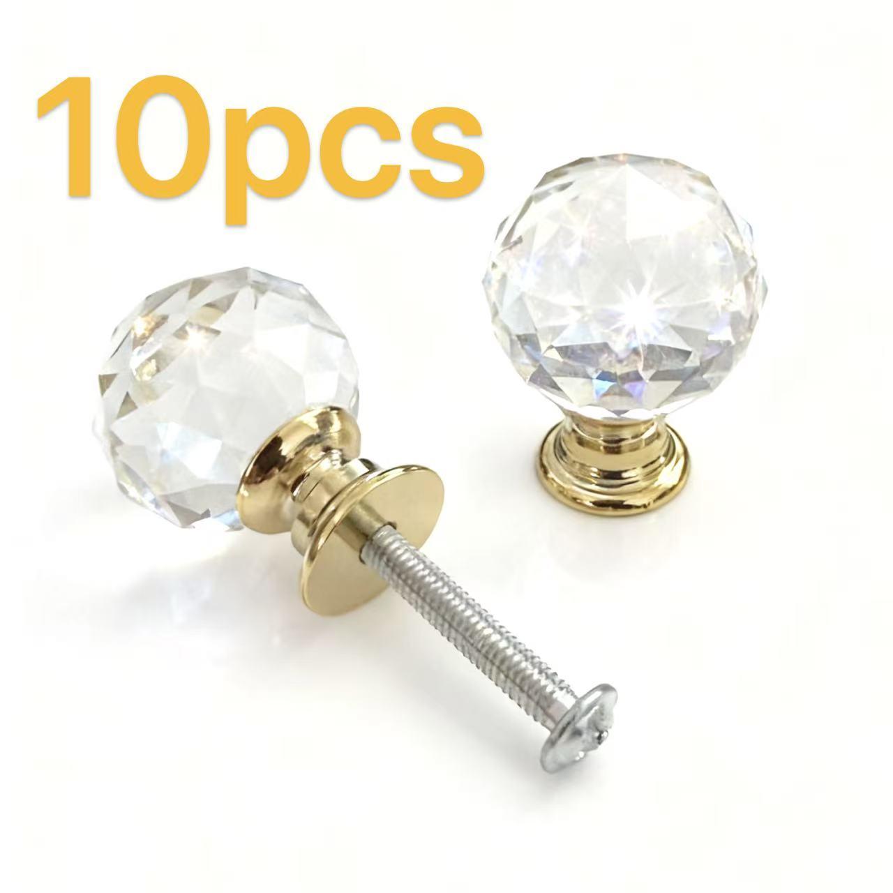 10 Crystal Drawer Knobs, Round Handle Ball Pulls, Suitable for Cabinets, Dressing Tables, Drawers, Kitchen Furniture - Transparent, Door Knob, Door Hardware