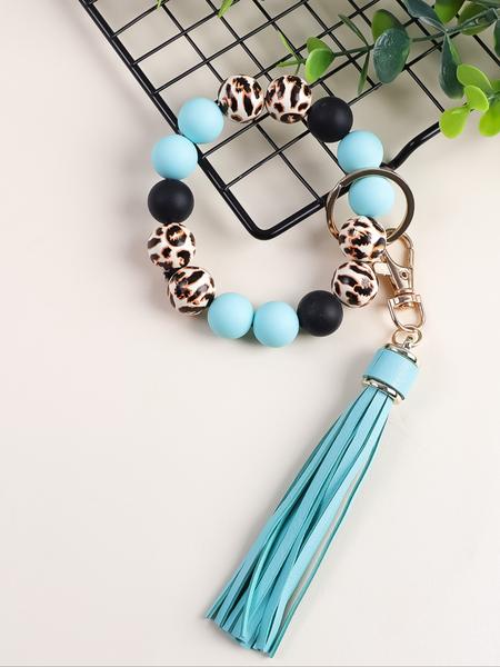 Wooden Bead & Silicone Bracelet Keychain Effortless Style for Daily Wear, Thoughtful Gift for Her - Keys Wristlet for Women