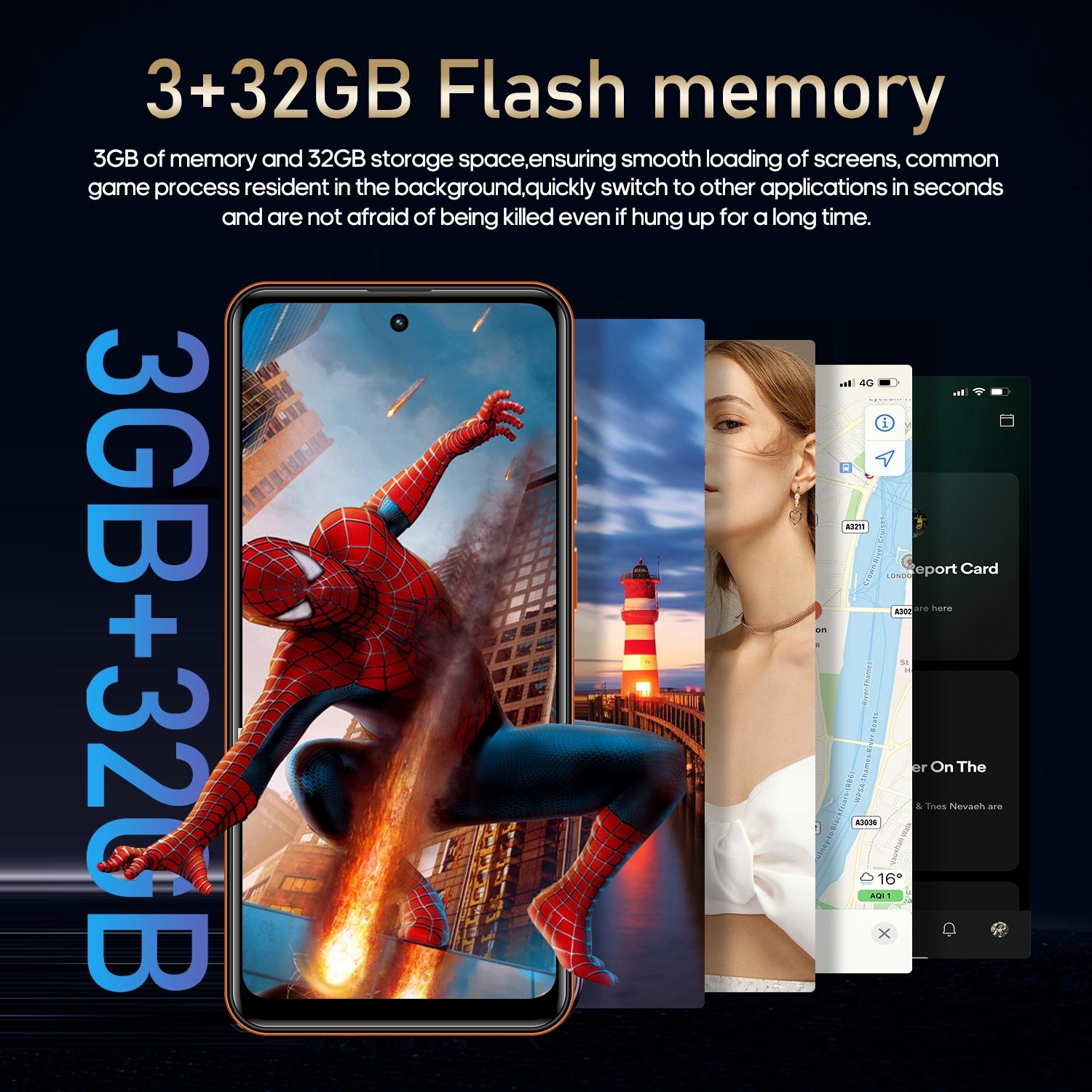 FUFFi M17 PRO Fashion Large Screen Smartphone, 6.56-Inch HD Screen, 4G Network, 2MP+2MP Camera, 3GB RAM, 32GB ROM, 3100mAh Battery, Dual SIM Dual Standby, Android 10.0