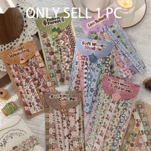 Handmade Hooked Cloth Paper Stickers Pack of 20, Vintage Texture Floral Pattern Long Strips for Journal Scrapbooking Greeting Cards DIY Decoration