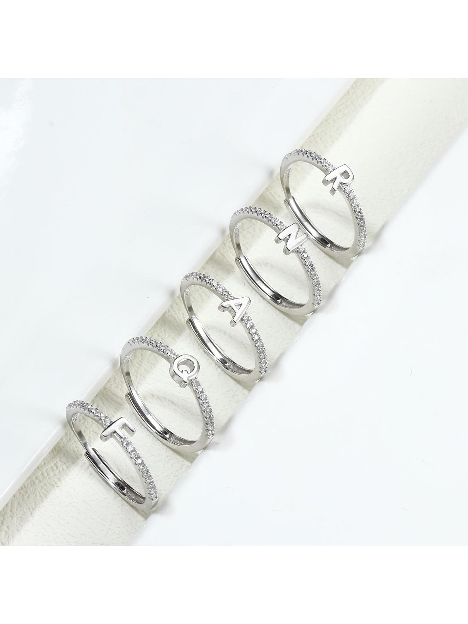 1 Pc S925 Sterling Silver Initial Rings for WAdjustable Silver Gomen, Old Plated Stackable Rings for Women Letter Initial CZ Rings Alphabet Elegant Everyday Ring