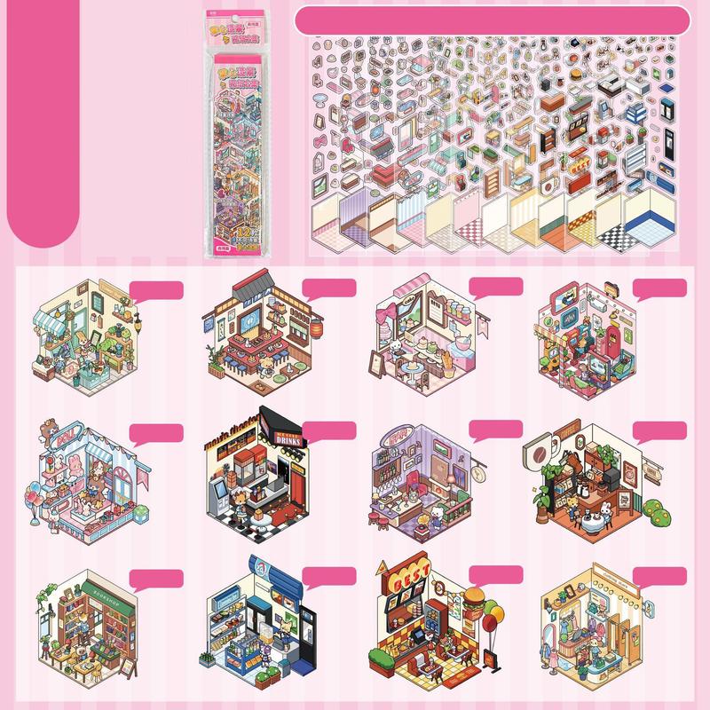 Mini 3D Sticker Scene Set, Sticker Packs, DIY 3D House Stickers for Home Decoration, Relaxing Craft Kit for Adults, Perfect Christmas and Birthday Gift