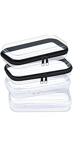 4 Pcs Hard Clear Zipper Case Makeup Bags Plastic Zipper Pouch Transparent Storage Box Containers for Cosmetics, Snacks, Building Blocks, Puzzles(Clear,5 x 3 x 2 in,Multicolor)