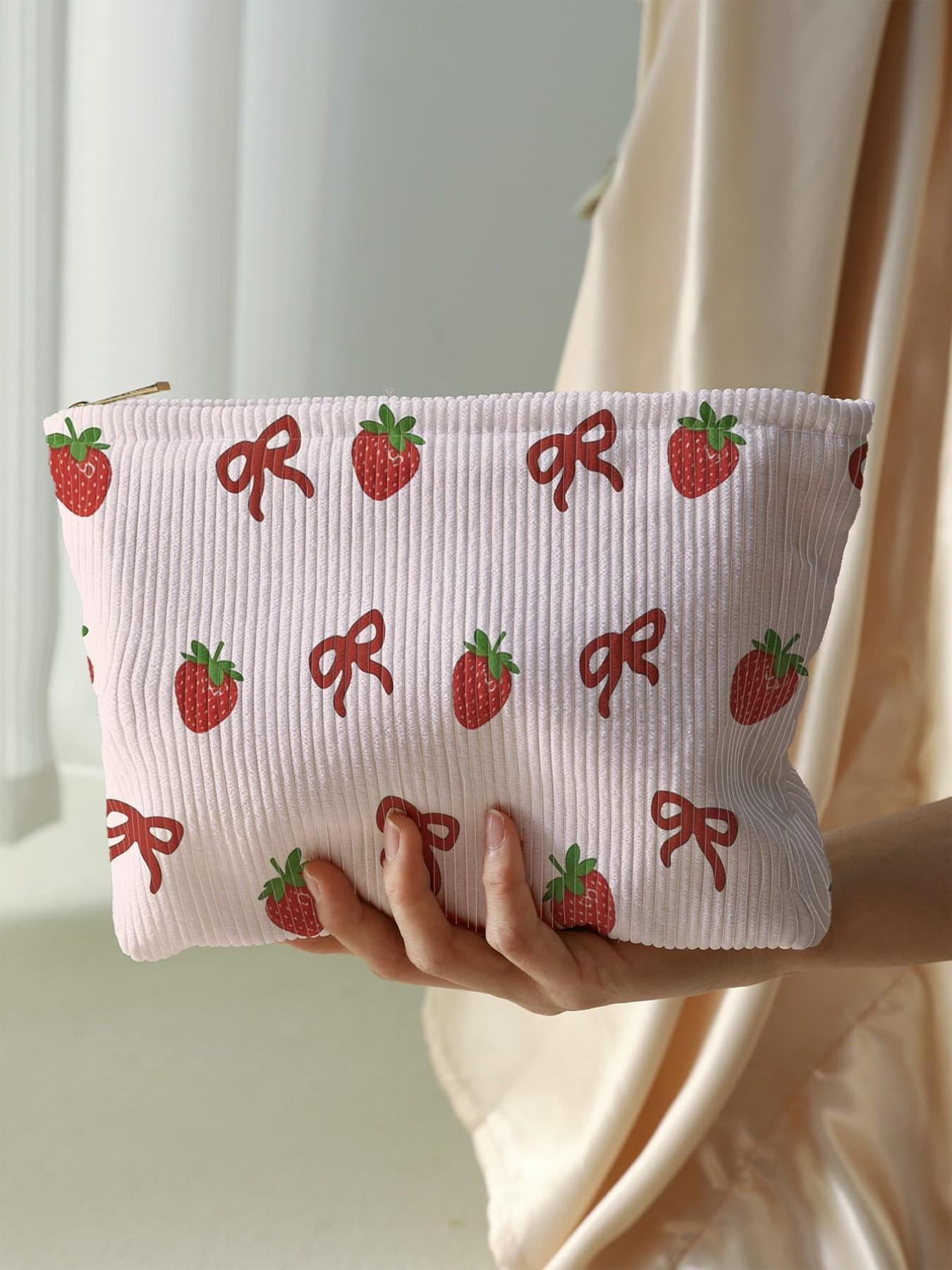 Cherry & Bow Pattern Makeup Bag, Lightweight Multi-functional Fashion Makeup Bag, Casual Travel Makeup Bag, Suitable for Leisure Travel and Various Occasions, Travel Cosmetic Bags, Makeup Pouch, Makeup Organizer Pouch, Travel Essentials, Travel Beauty Bag