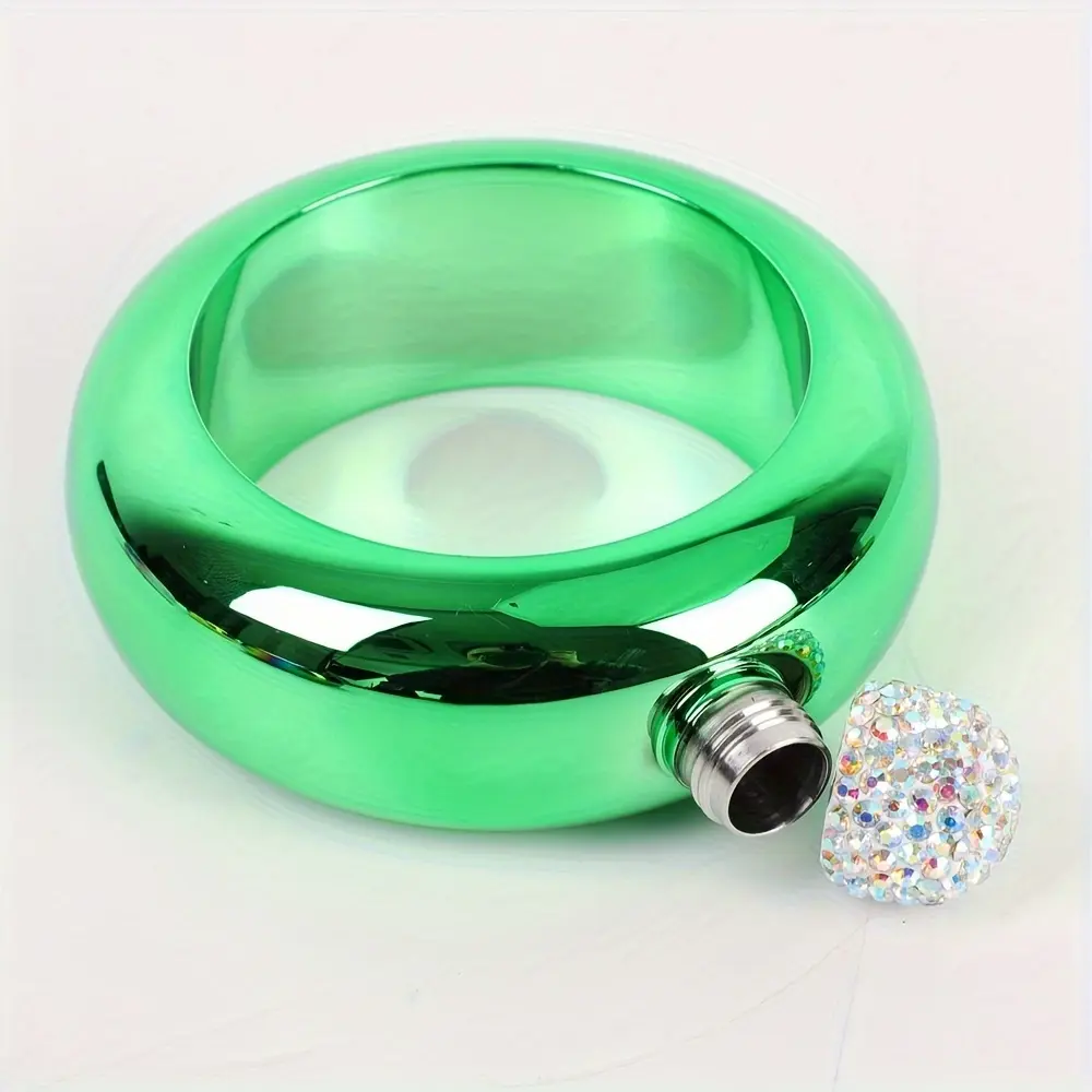 1pc 304 Stainless Steel Bangle Flask Portable 3.5Oz Circular Flask Russian Diamond Lid Bracelet Flask