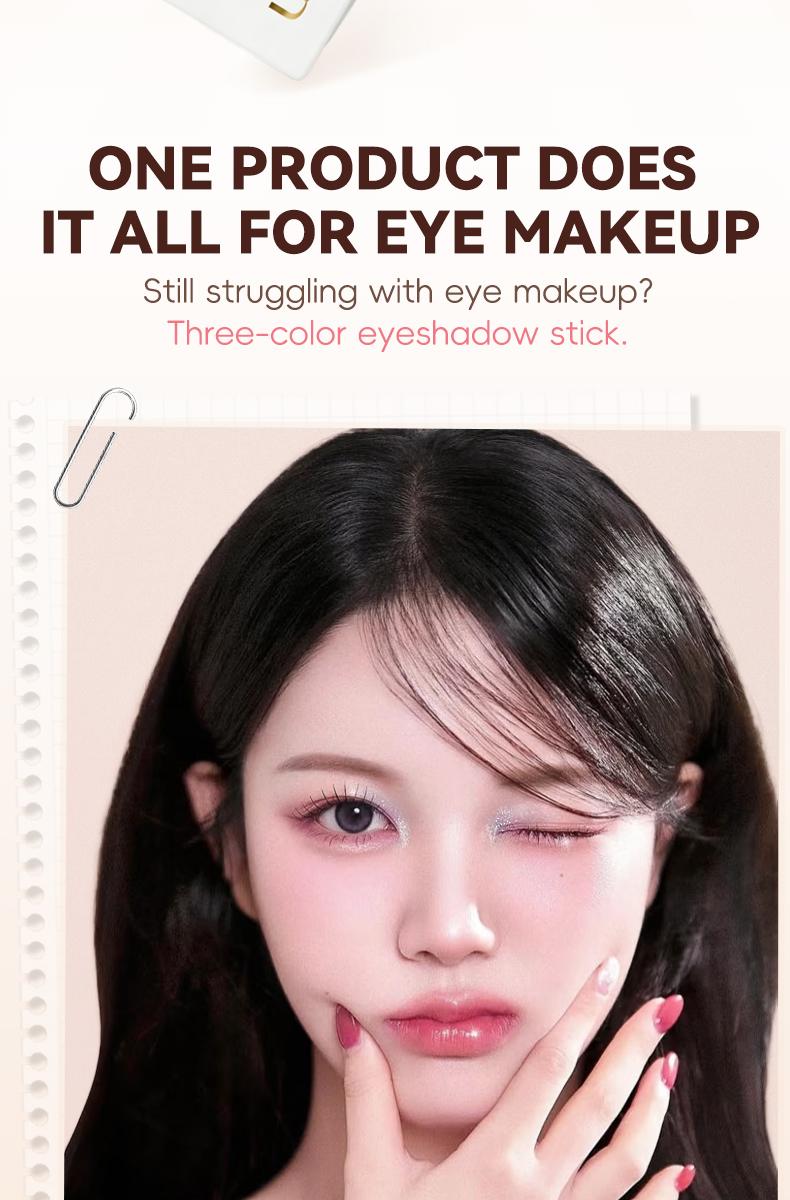 3-Color Shimmer Eyeshadow Stick - Easy Apply, Long Lasting for Natural Eye Looks