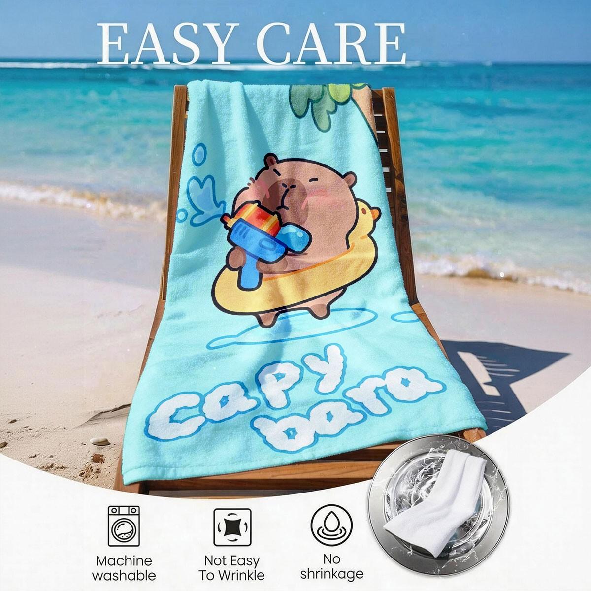 Cartoon Capybara Print Beach Towel, Super Large Size, Skin-Friendly, Absorbent and Quick-Dry, Perfect for Beach, Pool, Summer Outdoors, Quick Drying Absorbent