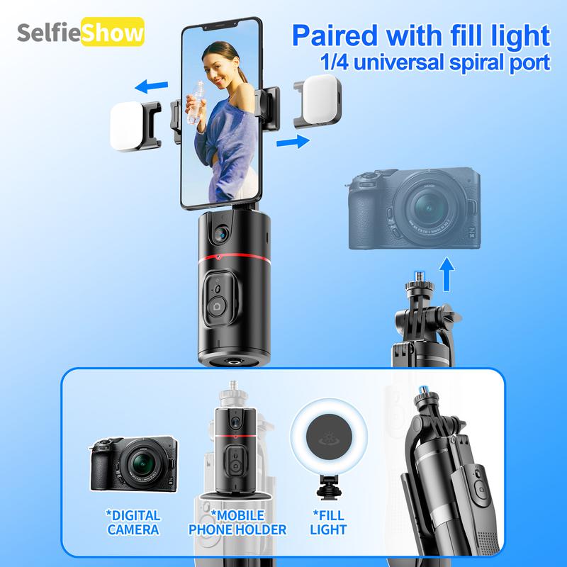 SELFIESHOW 360-Degree Intelligent Face Tracking Gimbal, Smart Gesture Recognition Selfie Stick with Tripod & Fill Light, Selfie Accessories for iOS & Android, Phone
