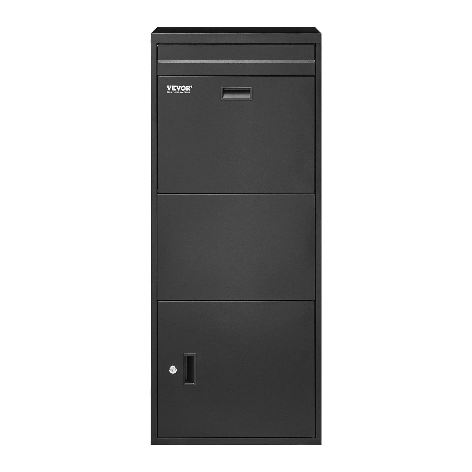 VEVOR Package Delivery Boxes for Outside, 47.2 in Mailbox for Parcel with Lock, Galvanized Steel Package Drop Box with Anti-Theft Design, Weather-Resistant Package Mailbox for Home and Office, Black
