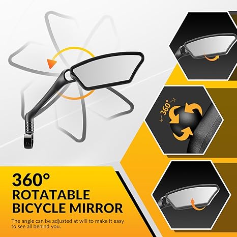 ROCKBROS HD Blast-Resistant Bike Mirror for Handlebars 360° Adjustable Rear View Mirror Fits 21-26mm Handlebars Easy Install Left & Right Side