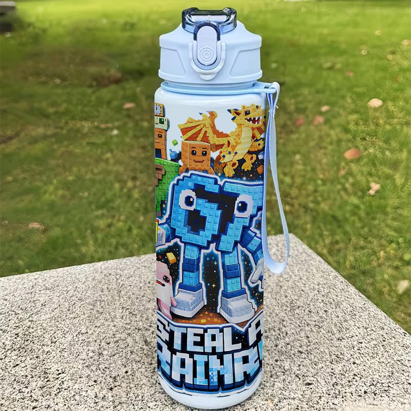 Cute Cartoon 67 Robot Sports Water Bottle 750ml With Straw Lid, Strap, Leakproof Water Bottle - Leak-Proof Large Capacity Sports Hydration Flask for Summer Outdoor Activities, Perfect for Travel Campling School Gifts, Tumbler