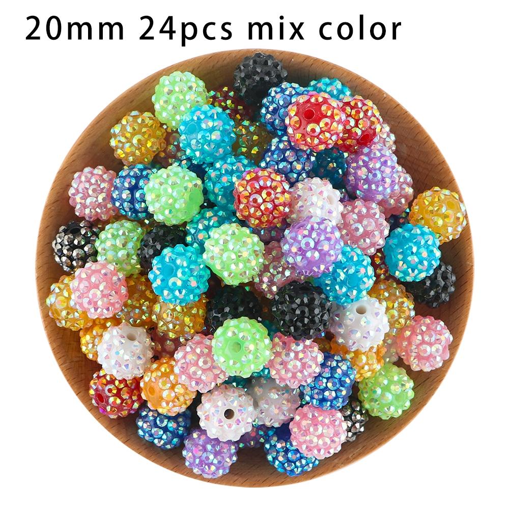 24pcs 14/16/20mm Resin Bayberry Ball Rhinestone Sparkle Beads, Fashionable and Exquisite Acrylic Beads, Suitable for Pen Accessories, Bracelets Jewelry Making DIY Decorative Accessories