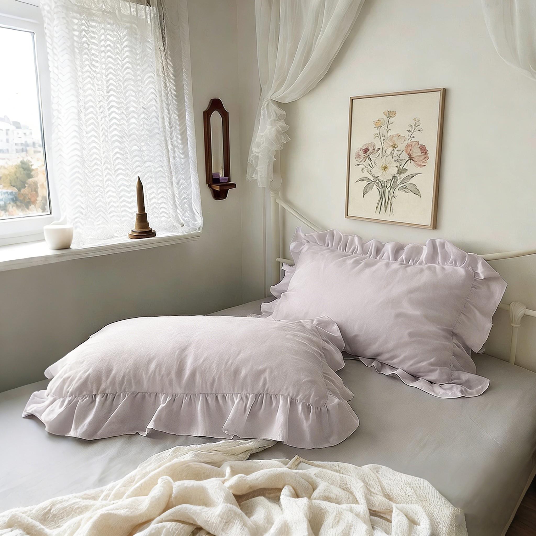 2Pcs 3D Jacquard Frill Pillowcase, French Vintage Romantic Style, High-count Soft Breathable Bedding, for Girls Bedroom, Homestay, Pillowcase Only, Without Insert