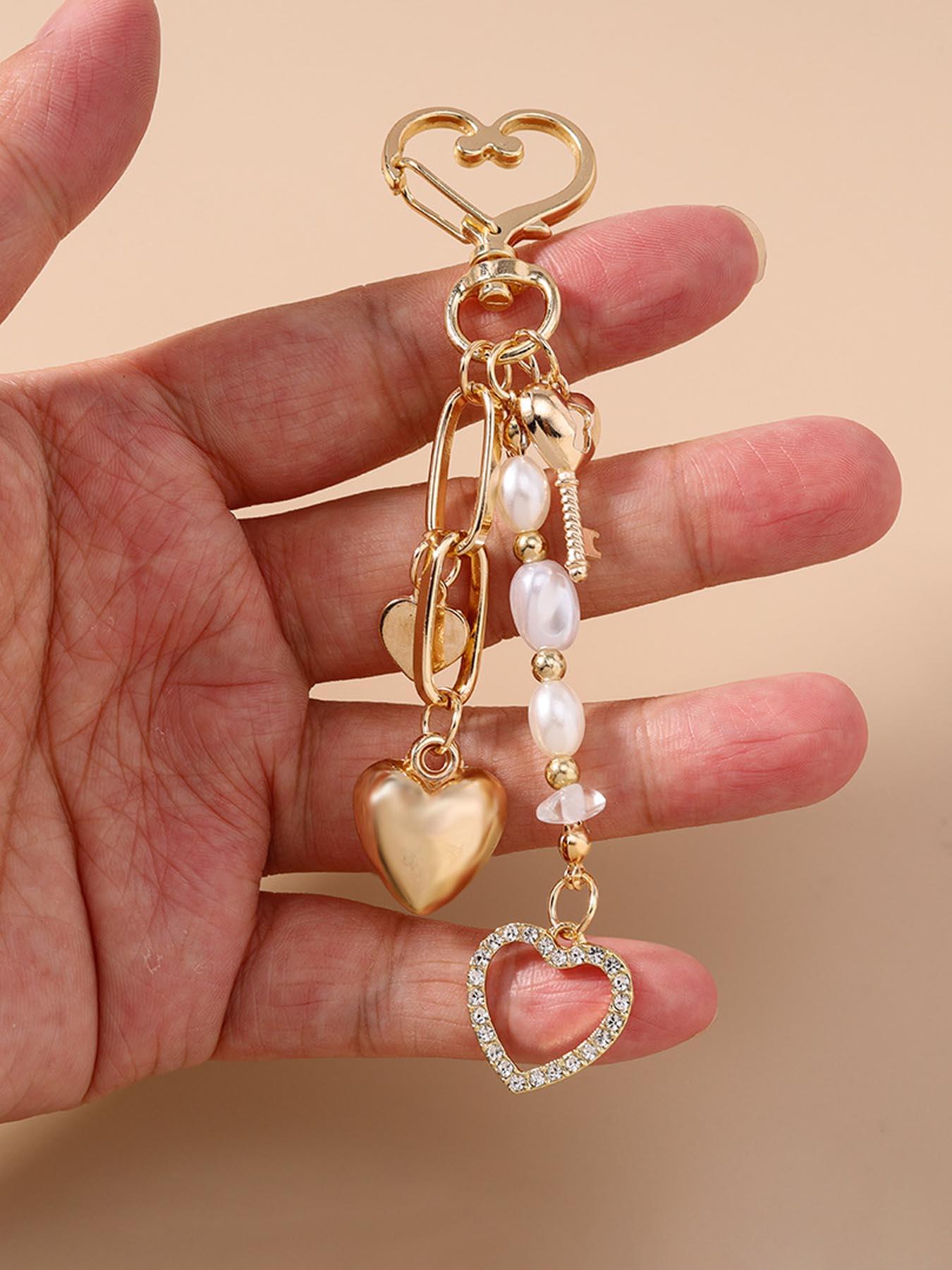 Boho Style Moon Star Sea Star Keychain, Fashion Key Ring with Pearl Shell Beads, Elegant Heart Key Holder, Baroque Bag Charm