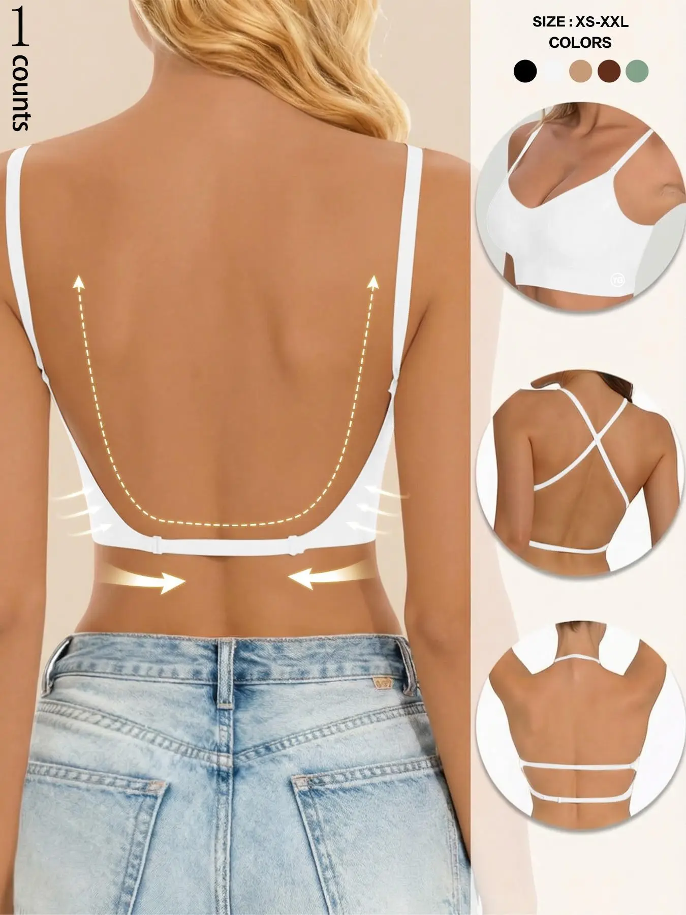 Women's Seamless Backless Fit Minimalist Bra, Invisible Multi-Strap Convertible Strap Wireless Push-Up Bra, Adjustable Strap Bra, Suitable for Wedding Dresses and Party Gowns, Underwear, Womenswear
