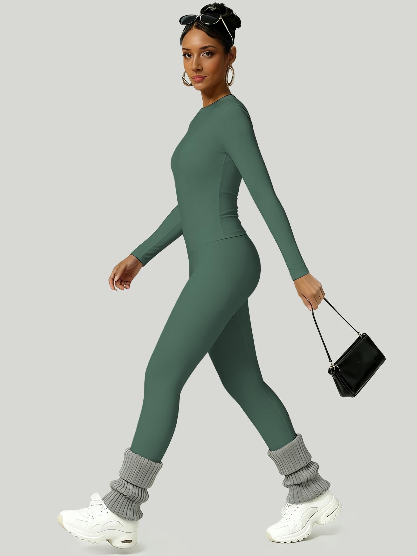 Women's Simple Solid Color Sportswear Set, Comfortable T-Shirt & Slimming Leggings, Perfect for Fall Winter Yoga & Daily Wear, Athleisure Wear Set, Yoga Gym Outfits