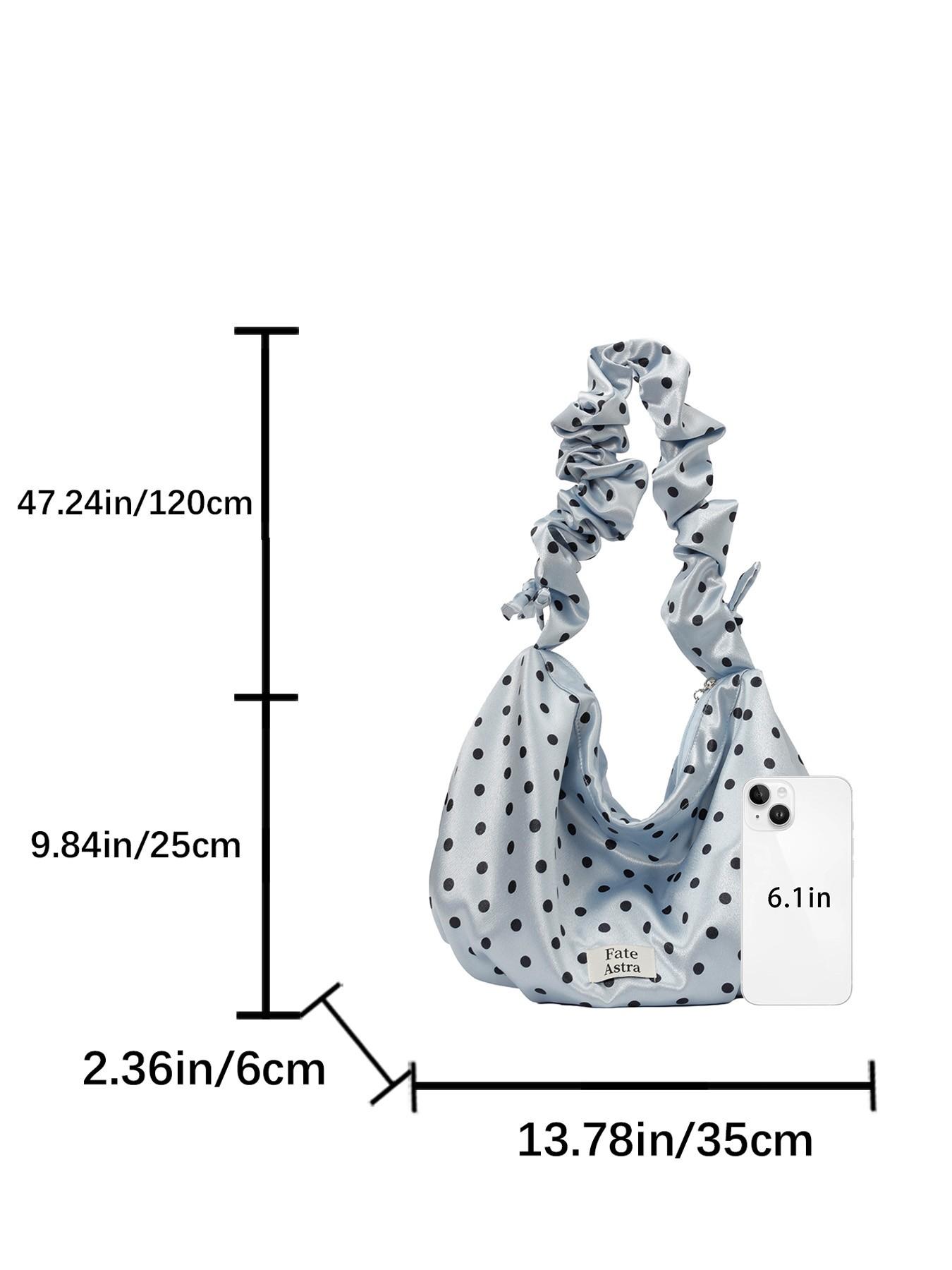 1pc Ladies' cute polka dot shoulder bag, pleated elastic shoulder strap design, aesthetic retro cloud bag with "Fate Astra" label, sweet casual daily perfect for spring and summer wear