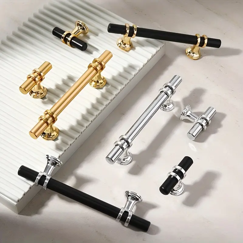 [Multiple Sizes Available] 20-Piece Minimalist 2-Tone Stainless Steel Furniture Handles Set, Includes Mounting Screws for Doors, Wardrobes, Drawers, 20-Pieces