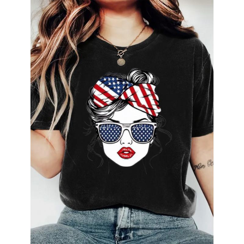 Women's Printed Crew Neck T-Shirt, Casual Short Sleeve Top, Soft Breathable Tee for Spring Summer Daily Streetwear Fashion Apparel