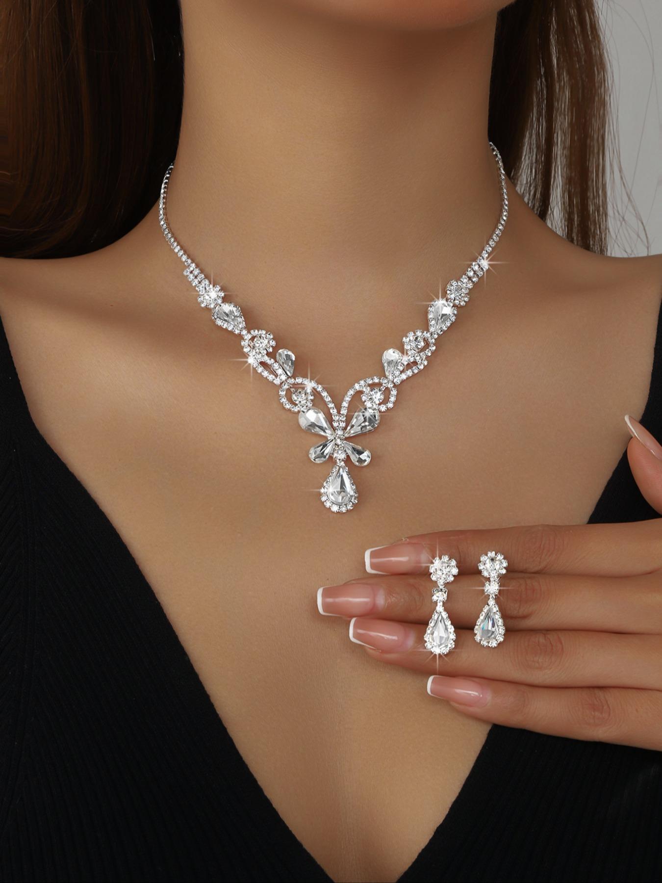 Luxurious Bridal Jewelry Set, Elegant Artificial Crystal Butterfly Necklace and Earrings, High-End Wedding Accessories, Beautiful Bride