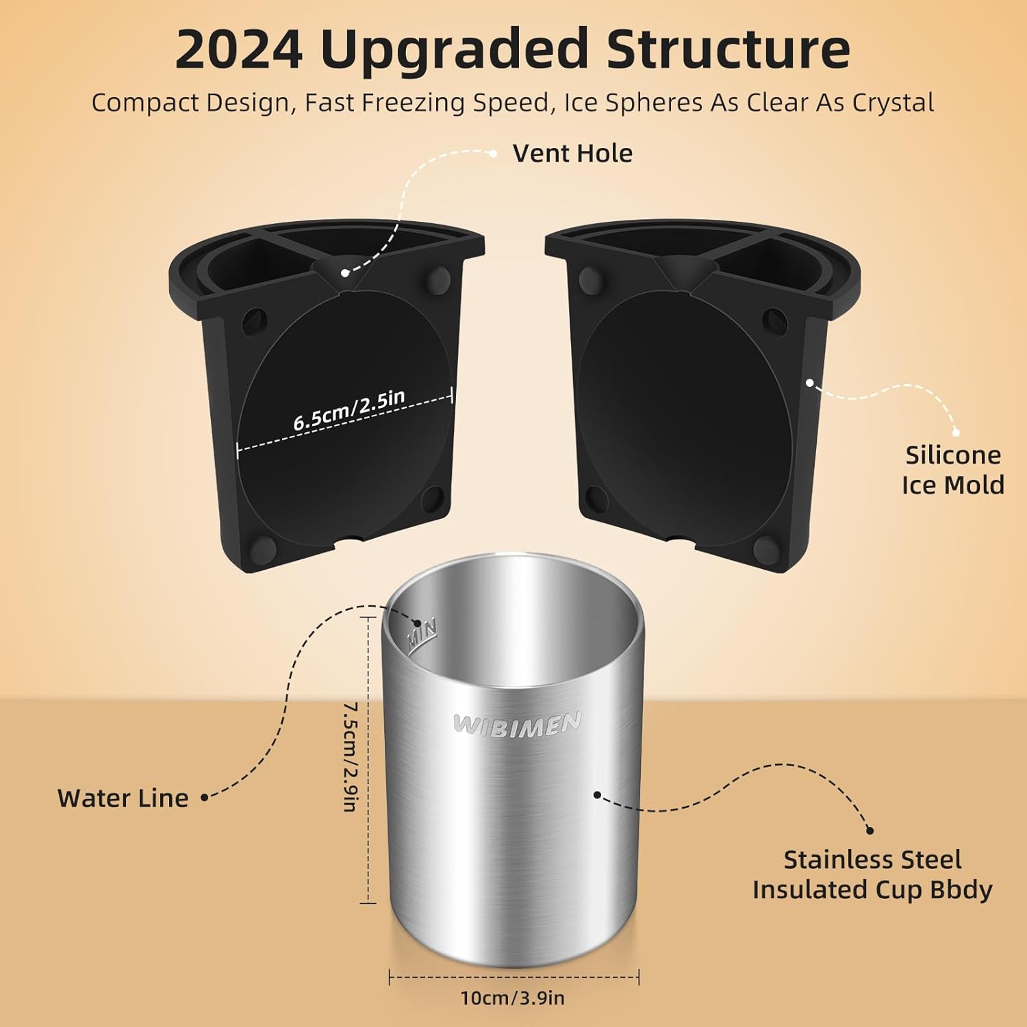 WIBIMEN Crystal Clear Ice Ball Maker - Stainless Steel Reusable Mold for Whiskey & Cocktails